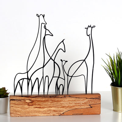 Bystag metal ahşap dekoratif masa süs dekoru-raf dekoru-hediyelik aksesuar-biblo-raf için süs-zürafa- Bystag metal wood decorative desk ornament-ornamental decor- wood metal decor-giraffe
