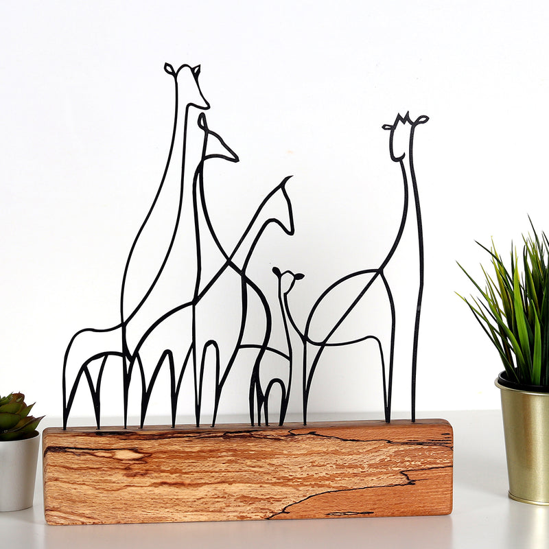Bystag metal ahşap dekoratif masa süs dekoru-raf dekoru-hediyelik aksesuar-biblo-raf için süs-zürafa- Bystag metal wood decorative desk ornament-ornamental decor- wood metal decor-giraffe