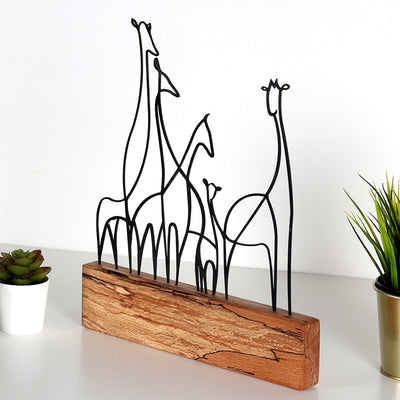 Bystag metal ahşap dekoratif masa süs dekoru-raf dekoru-hediyelik aksesuar-biblo-raf için süs-zürafa- Bystag metal wood decorative desk ornament-ornamental decor- wood metal decor-giraffe