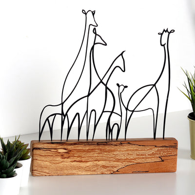Bystag metal ahşap dekoratif masa süs dekoru-raf dekoru-hediyelik aksesuar-biblo-raf için süs-zürafa- Bystag metal wood decorative desk ornament-ornamental decor- wood metal decor-giraffe