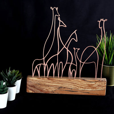 Bystag metal ahşap dekoratif masa süs dekoru-raf dekoru-hediyelik aksesuar-biblo-raf için süs-zürafa- Bystag metal wood decorative desk ornament-ornamental decor- wood metal decor-giraffe