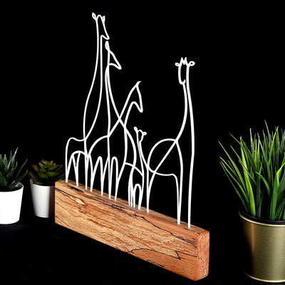 Bystag metal ahşap dekoratif masa süs dekoru-raf dekoru-hediyelik aksesuar-biblo-raf için süs-zürafa- Bystag metal wood decorative desk ornament-ornamental decor- wood metal decor-giraffe