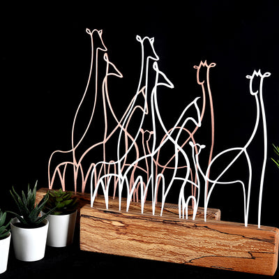 Bystag metal ahşap dekoratif masa süs dekoru-raf dekoru-hediyelik aksesuar-biblo-raf için süs-zürafa- Bystag metal wood decorative desk ornament-ornamental decor- wood metal decor-giraffe