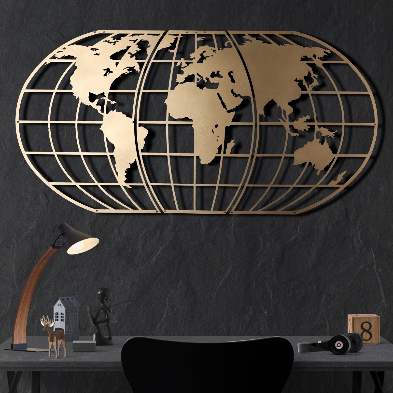 Bystag metal dekoratif duvar aksesuarı dünya haritası- Bystag metal wall art-wall art-wall decor-metal wall decor-world map-metal world map-gold world map globe-globe