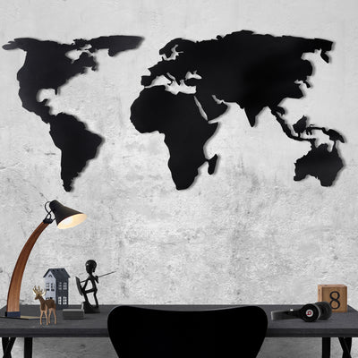 World Map metal wall art decor black geometrik bystag-dünya haritası siyah duvar dekoru