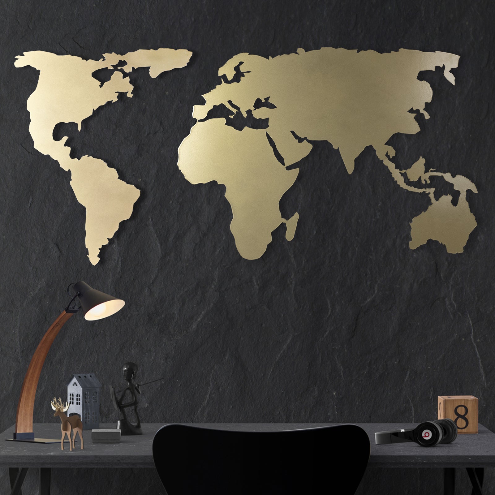 Bystag metal dekoratif duvar aksesuarı dünya haritası- Bystag metal wall art-wall art-wall decor-metal wall decor-world map-metal world map-gold world map