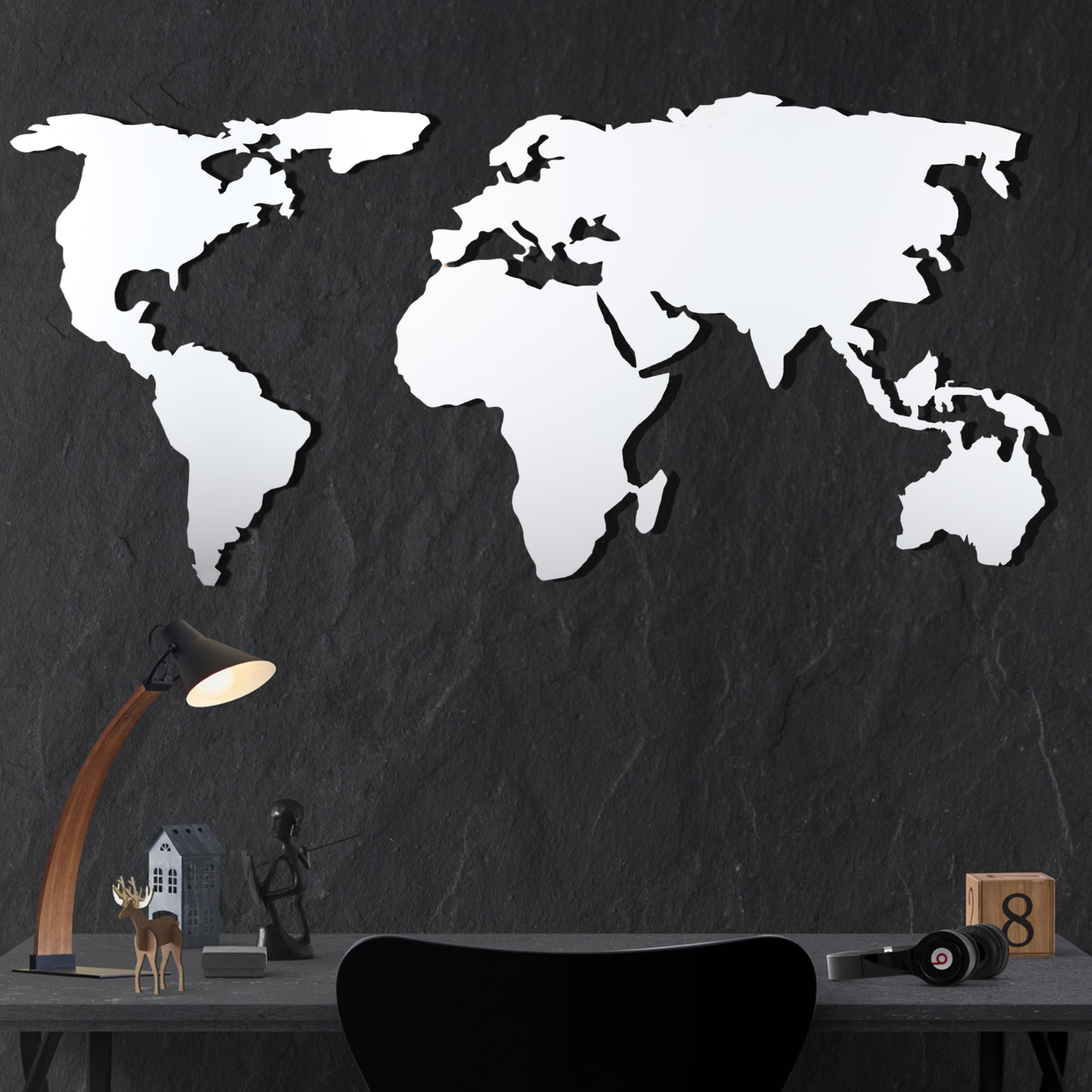 Bystag metal dekoratif duvar aksesuarı dünya haritası- Bystag metal wall art-wall art-wall decor-metal wall decor-world map-metal world map-white world map