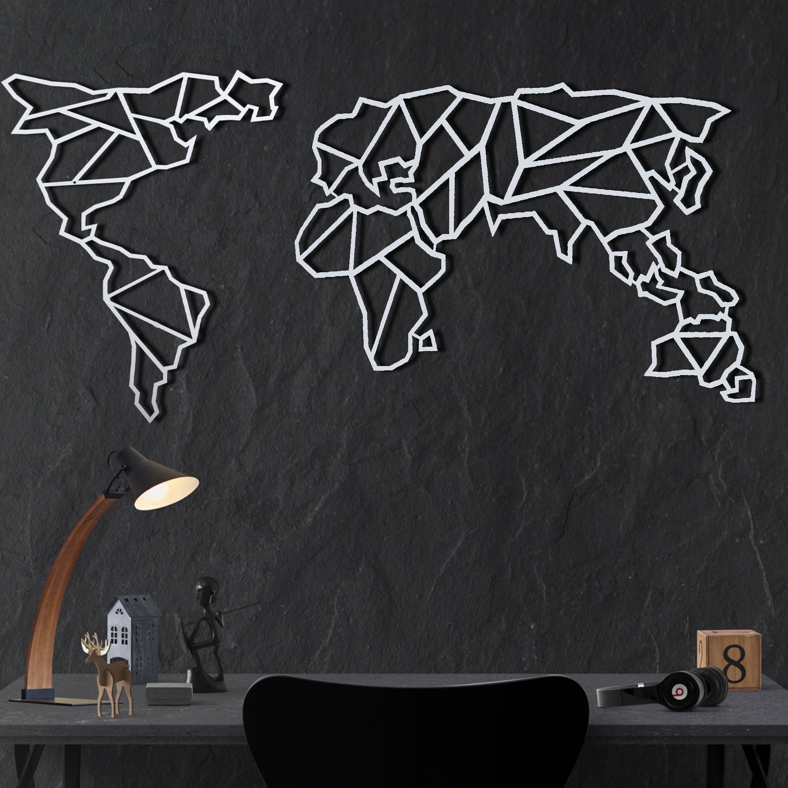 Bystag metal dekoratif duvar aksesuarı dünya haritası- Bystag metal wall art-wall art-wall decor-metal wall decor-world map-metal world map-white world map