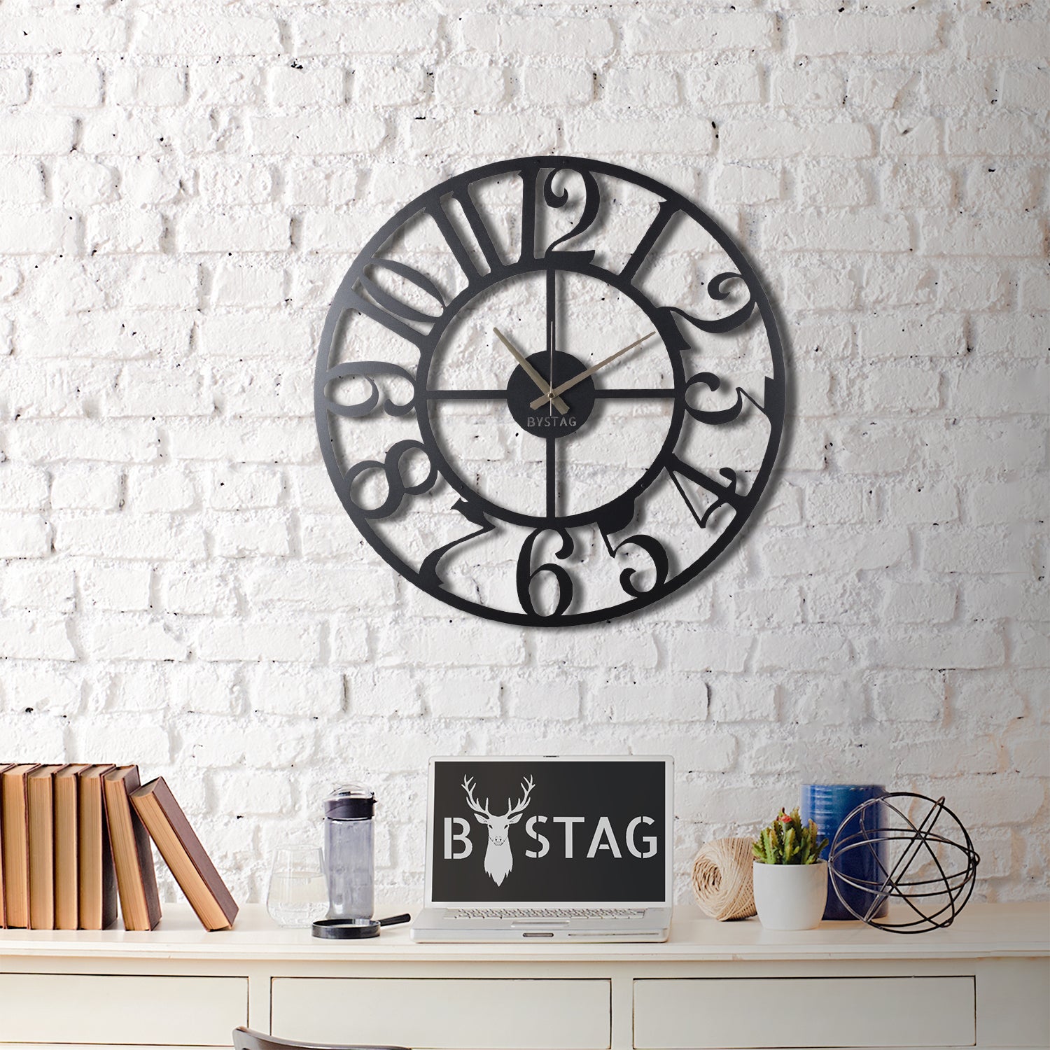 Bystag Metal decorative Wall clock Circle-Bystag Büyük saat - Bystag Metal dekoratif Duvar Saati Rakamlı- Bystag Big Clock