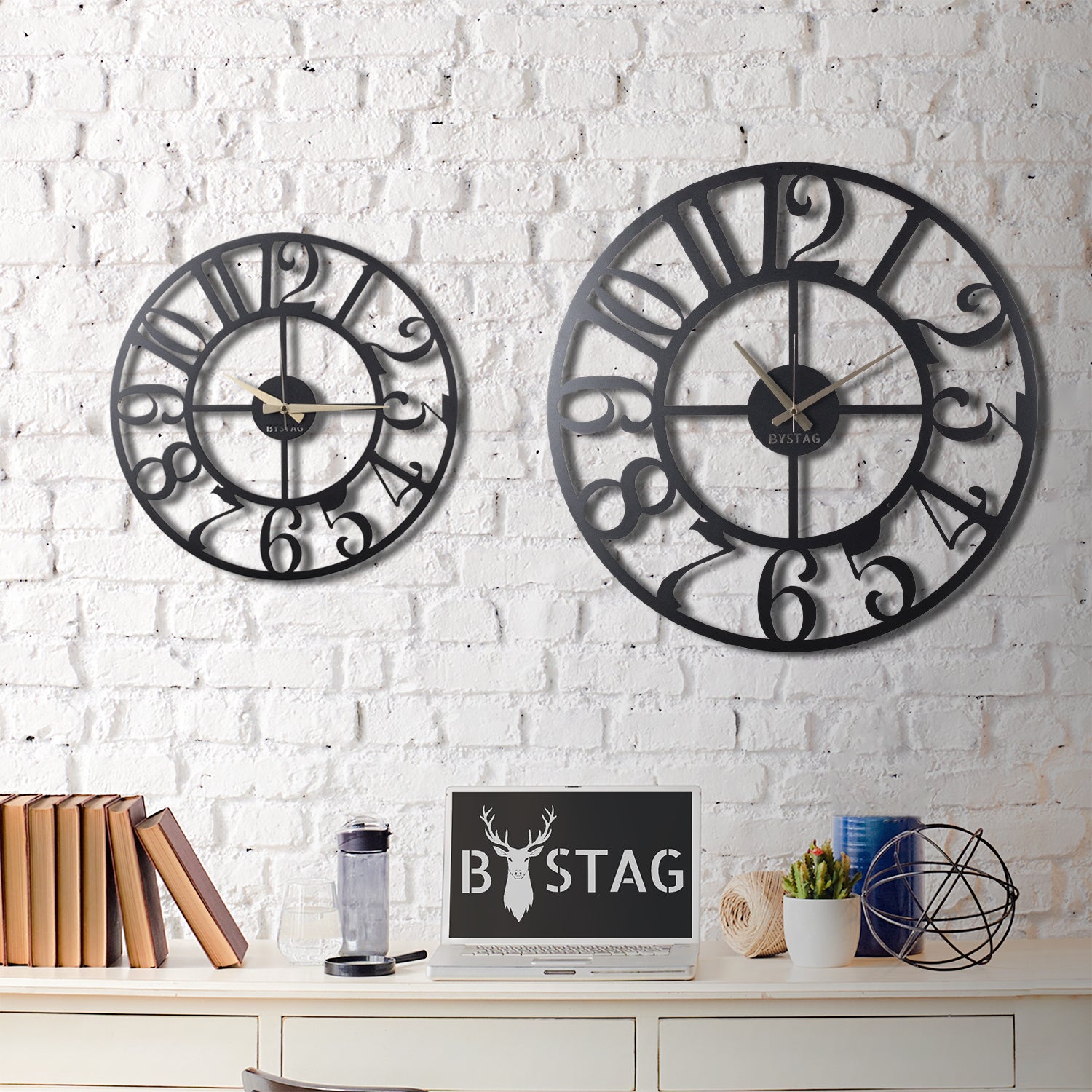 Bystag Metal decorative Wall clock Circle-Bystag Büyük saat - Bystag Metal dekoratif Duvar Saati Rakamlı- Bystag Big Clock