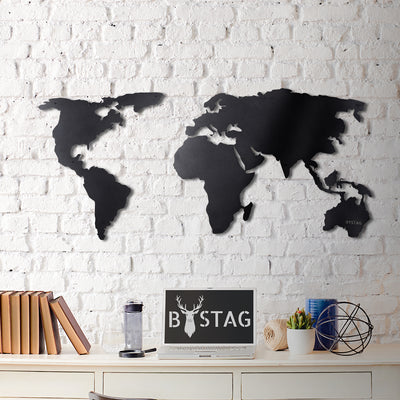 World Map metal wall art decor black geometrik bystag-dünya haritası siyah duvar dekoru
