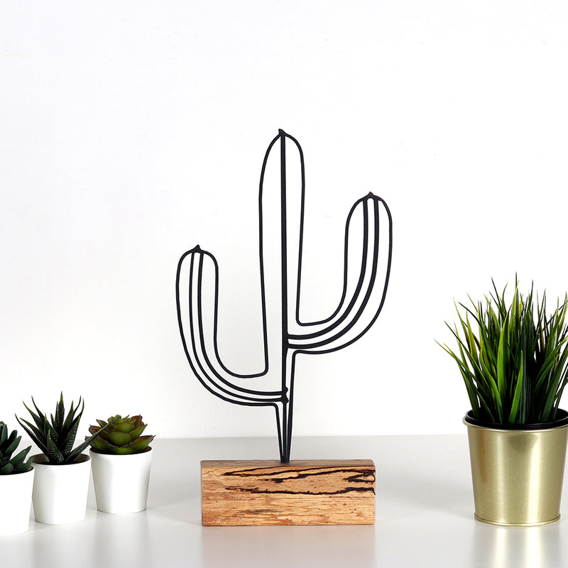 Bystag metal ahşap dekoratif masa süs dekoru-raf dekoru-hediyelik aksesuar-biblo-raf için süs-kaktüs- Bystag metal wood decorative desk ornament-ornamental decor- wood metal decor-cactus