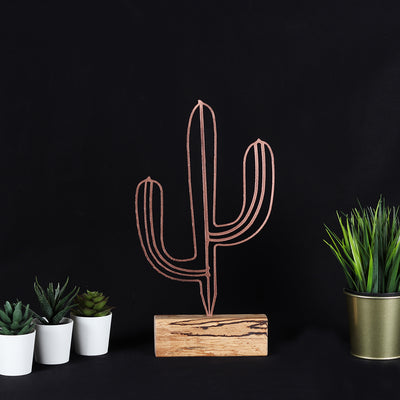 Bystag metal ahşap dekoratif masa süs dekoru-raf dekoru-hediyelik aksesuar-biblo-raf için süs-kaktüs- Bystag metal wood decorative desk ornament-ornamental decor- wood metal decor-cactus