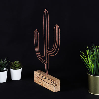 Bystag metal ahşap dekoratif masa süs dekoru-raf dekoru-hediyelik aksesuar-biblo-raf için süs-kaktüs- Bystag metal wood decorative desk ornament-ornamental decor- wood metal decor-cactus