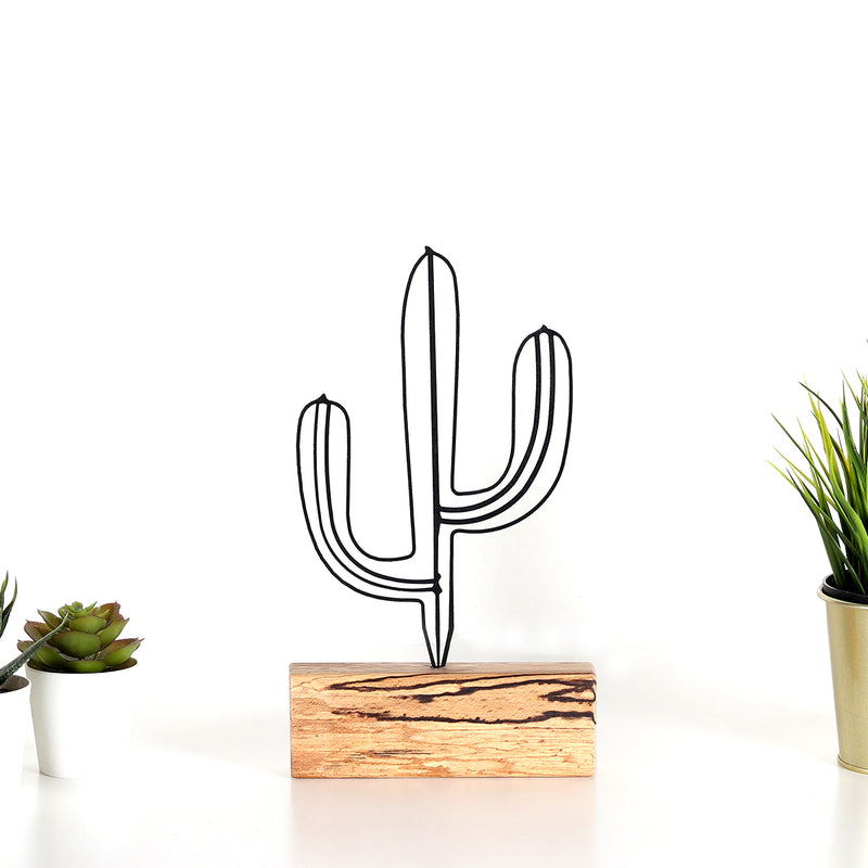 Bystag metal ahşap dekoratif masa süs dekoru-raf dekoru-hediyelik aksesuar-biblo-raf için süs-kaktüs- Bystag metal wood decorative desk ornament-ornamental decor- wood metal decor-cactus