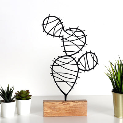Bystag metal ahşap dekoratif masa süs dekoru-raf dekoru-hediyelik aksesuar-biblo-raf için süs-kaktüs- Bystag metal wood decorative desk ornament-ornamental decor- wood metal decor-cactus