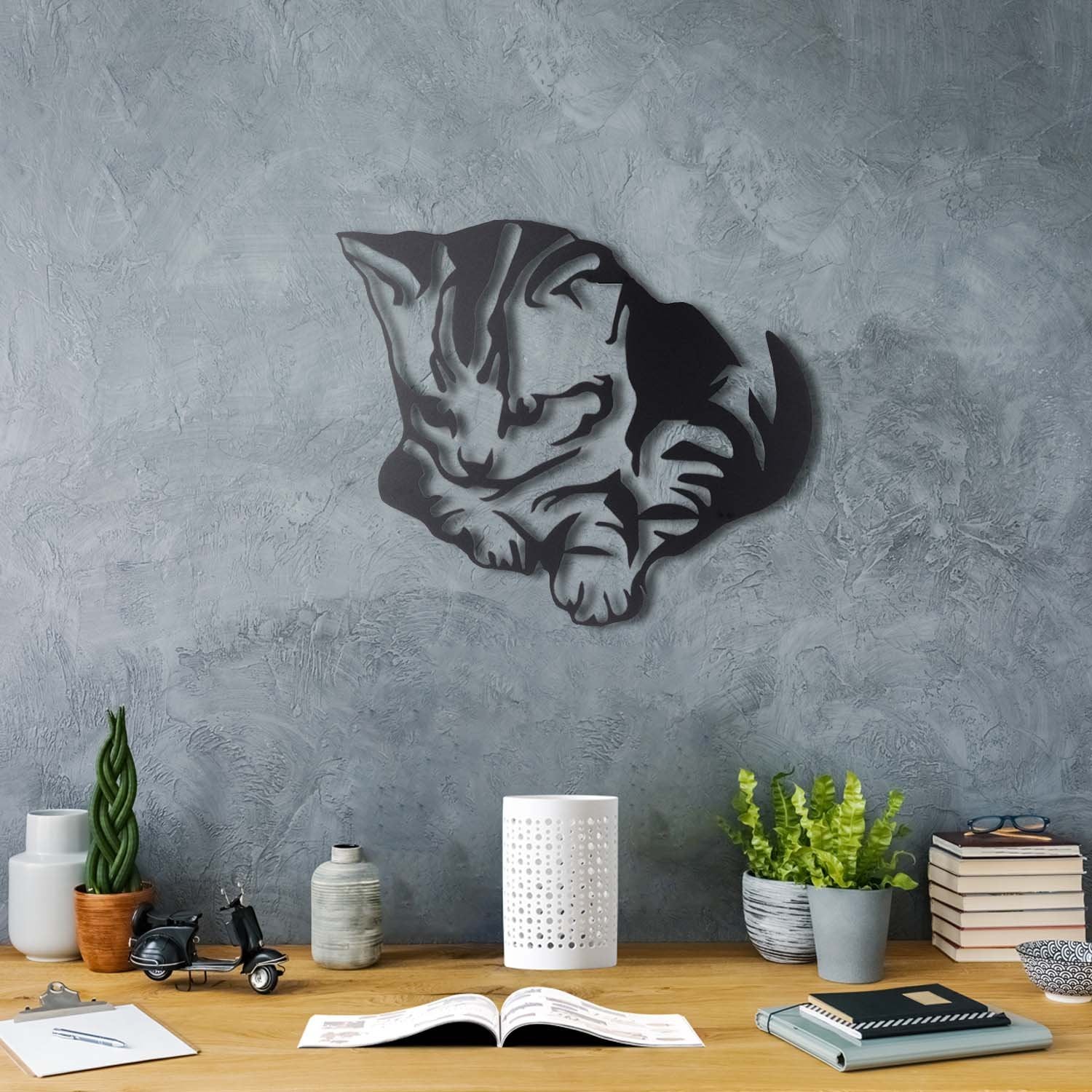 Bystag metal dekoratif duvar aksesuarı kedi- Bystag metal wall art-wall art-wall decor-metal wall decor-cat-animal