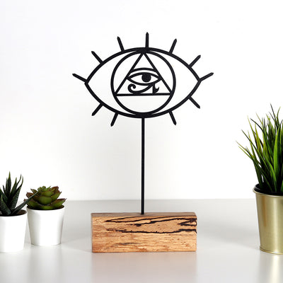 Bystag metal ahşap dekoratif masa süs dekoru-raf dekoru-hediyelik aksesuar-biblo-raf için süs-göz- Bystag metal wood decorative desk ornament-ornamental decor- wood metal decor-eye