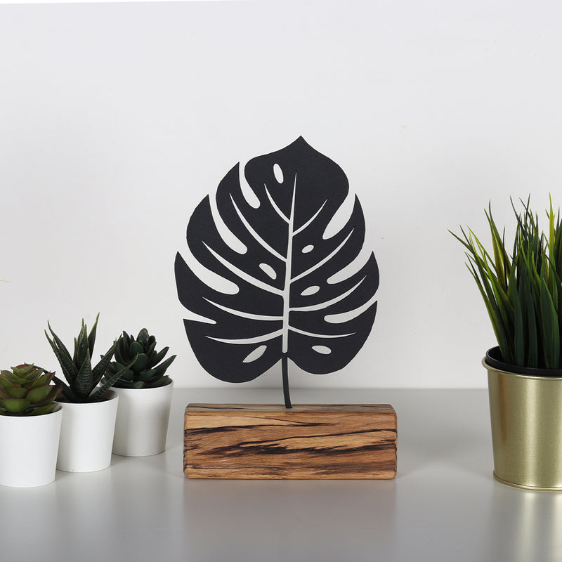 Bystag metal ahşap dekoratif masa süs dekoru-raf dekoru-hediyelik aksesuar-biblo-raf için süs-yaprak- Bystag metal wood decorative desk ornament-ornamental decor- wood metal decor-monstera-leaf