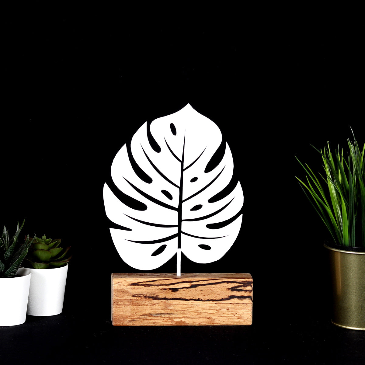 Bystag metal ahşap dekoratif masa süs dekoru-raf dekoru-hediyelik aksesuar-biblo-raf için süs-yaprak- Bystag metal wood decorative desk ornament-ornamental decor- wood metal decor-monstera-leaf