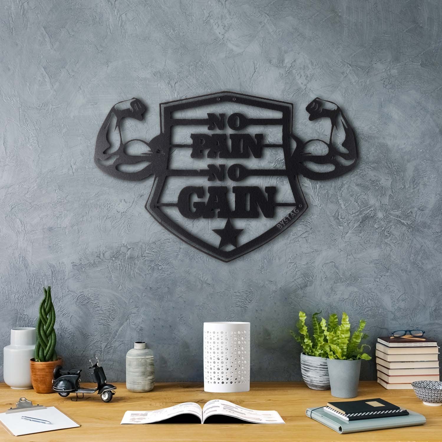 Bystag metal dekoratif duvar aksesuarı no pain no gain- Bystag metal wall art-wall art-wall decor-metal wall decor-no pain no gain