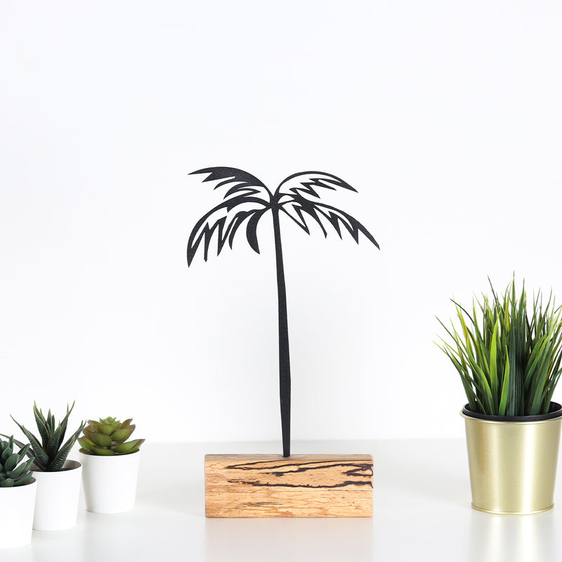 Bystag metal ahşap dekoratif masa süs dekoru-raf dekoru-hediyelik aksesuar-biblo-raf için süs-palmiye- Bystag metal wood decorative desk ornament-ornamental decor- wood metal decor-palm