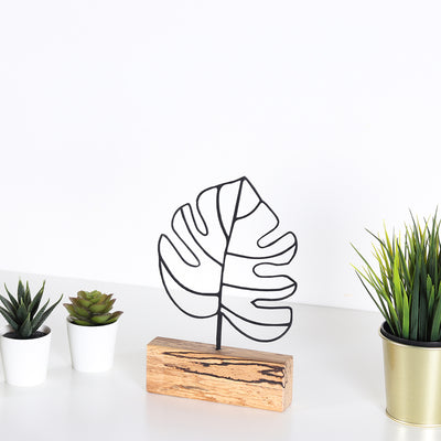 Bystag metal ahşap dekoratif masa süs dekoru-raf dekoru-hediyelik aksesuar-biblo-raf için süs-yaprak- Bystag metal wood decorative desk ornament-ornamental decor- wood metal decor-leaf