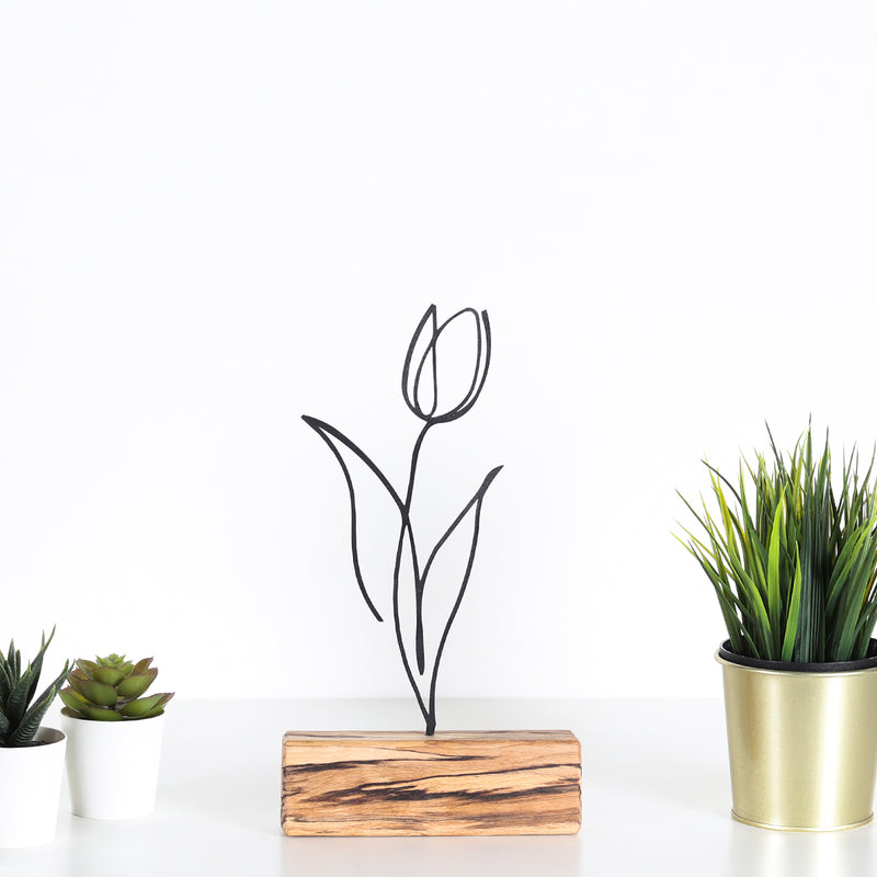 Bystag metal ahşap dekoratif masa süs dekoru-raf dekoru-hediyelik aksesuar-biblo-raf için süs-lale- Bystag metal wood decorative desk ornament-ornamental decor- wood metal decor-tulip