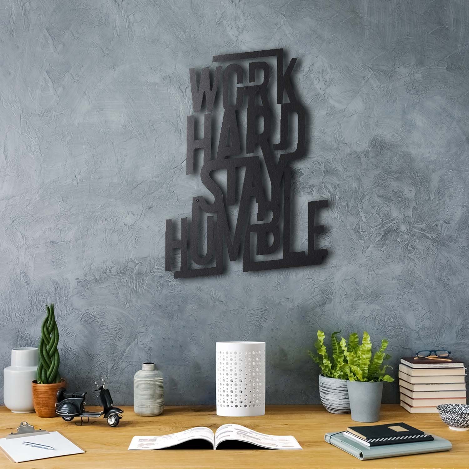 Bystag metal dekoratif duvar aksesuarı work hard stay humble- Bystag metal wall art-wall art-wall decor-metal wall decor-work hard stay humble