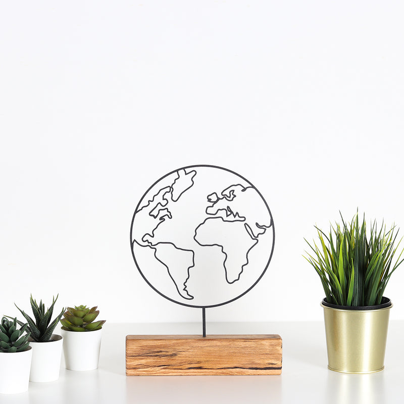 Bystag metal ahşap dekoratif masa süs dekoru-raf dekoru-hediyelik aksesuar-biblo-raf için süs-dünya- Bystag metal wood decorative desk ornament-ornamental decor- wood metal decor-world map-world