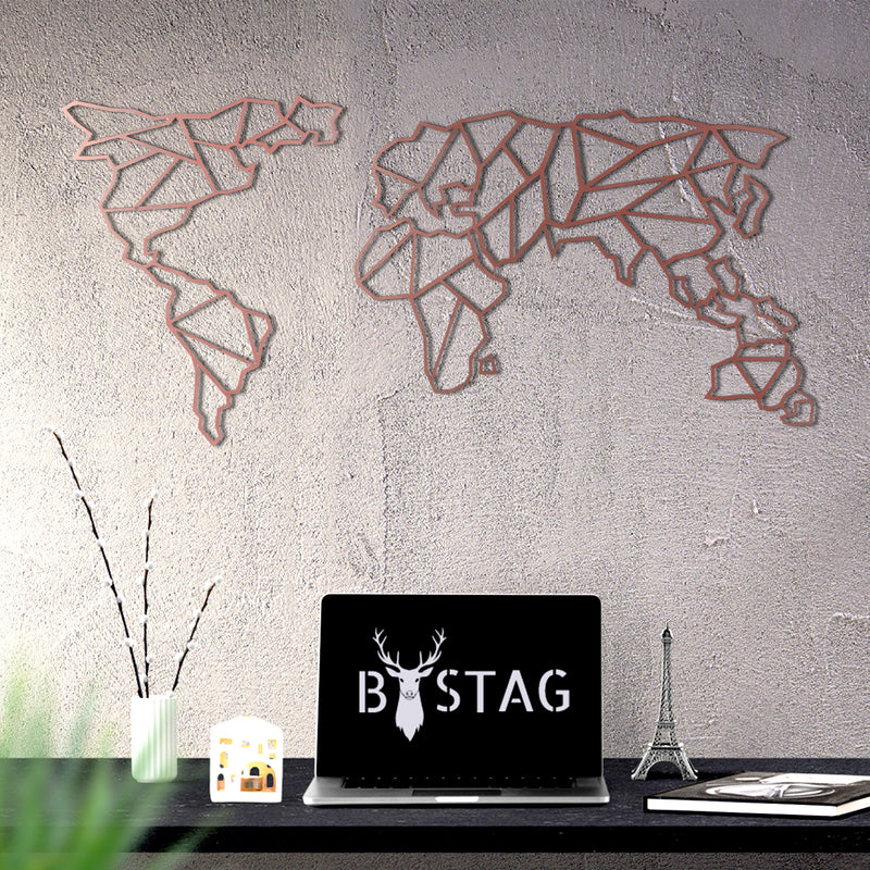 Bystag metal dekoratif duvar aksesuarı dünya haritası- Bystag metal wall art-wall art-wall decor-metal wall decor-world map-metal world map-bronze world map
