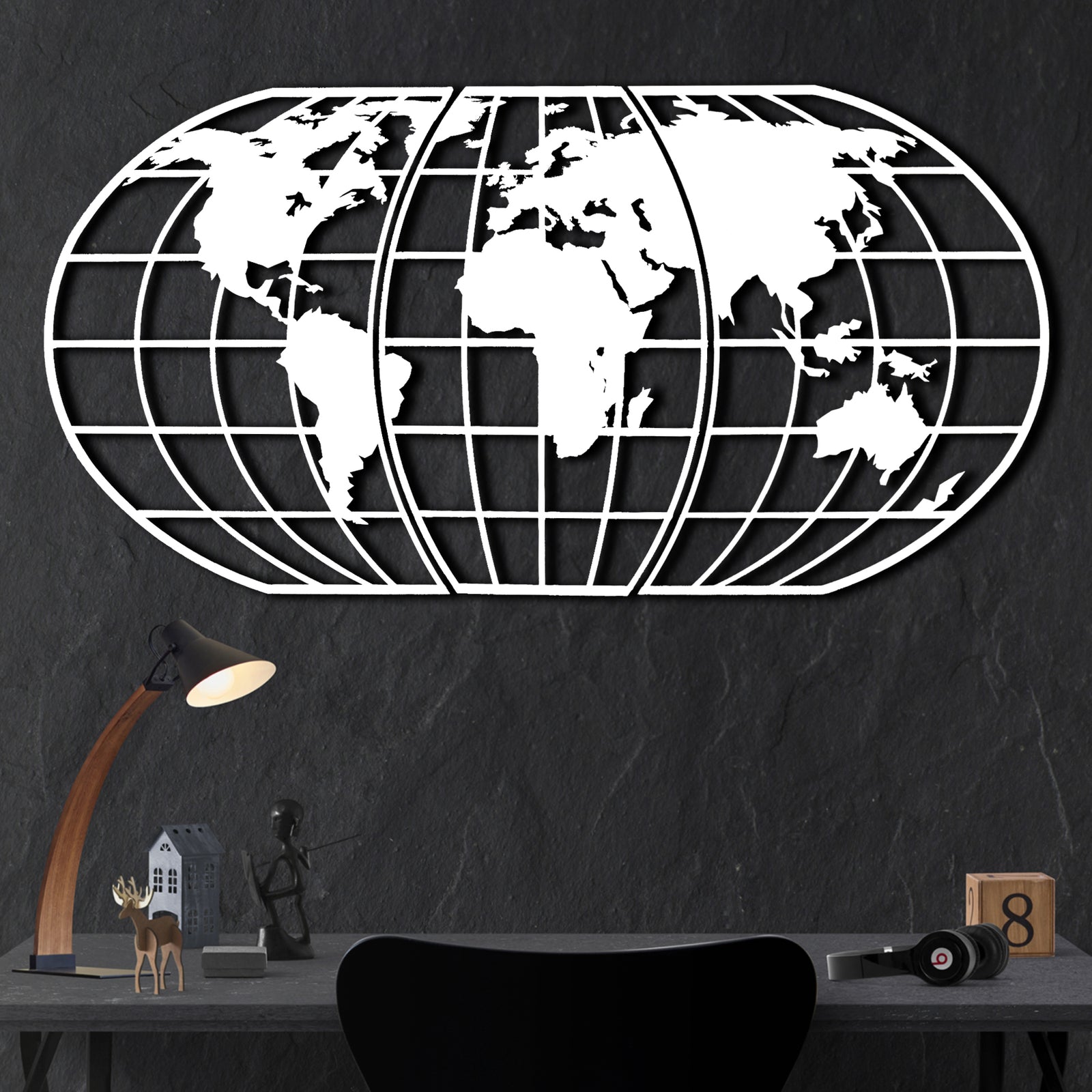 Bystag metal dekoratif duvar aksesuarı dünya haritası- Bystag metal wall art-wall art-wall decor-metal wall decor-world map-metal world map-white world map globe-globe