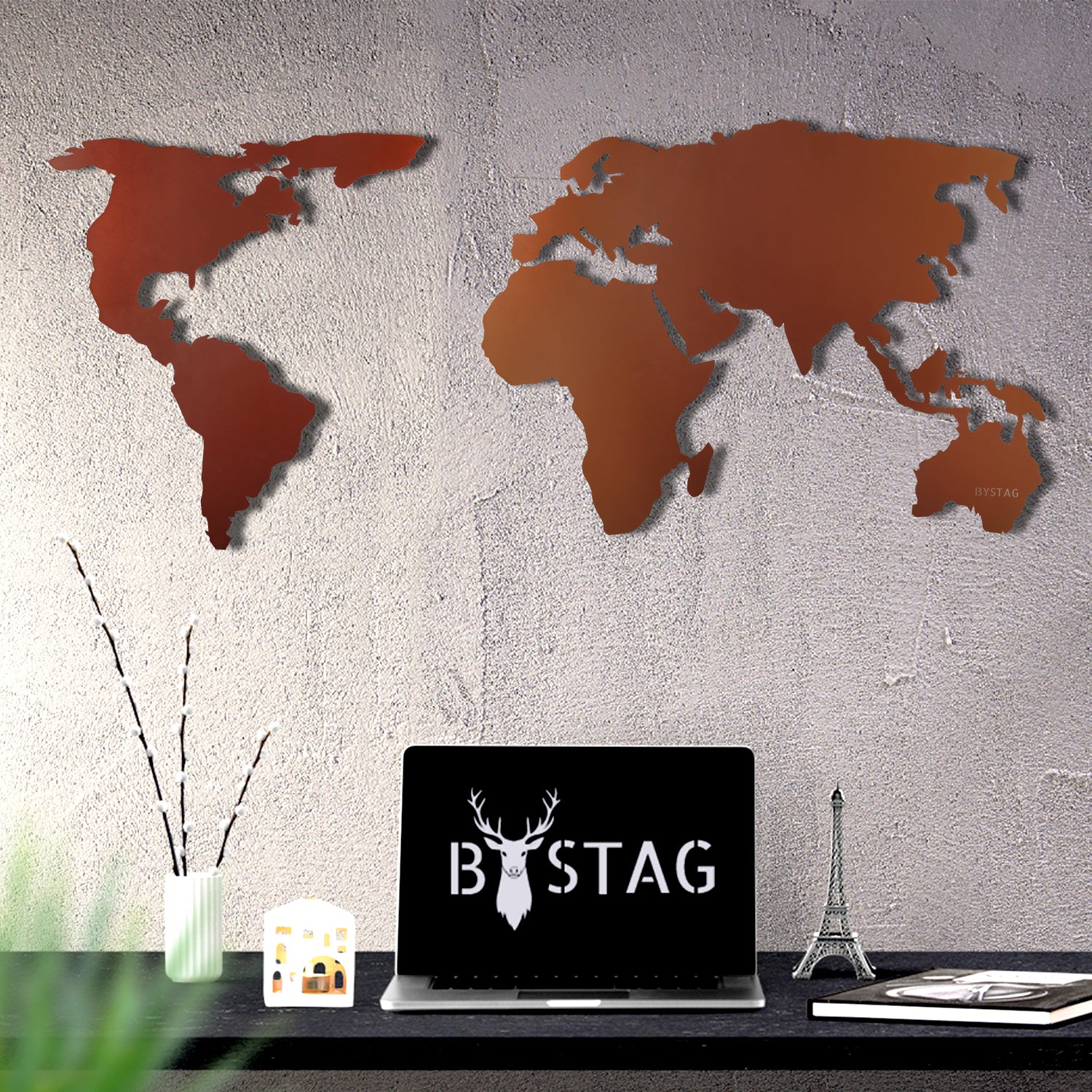 Bystag metal dekoratif duvar aksesuarı dünya haritası- Bystag metal wall art-wall art-wall decor-metal wall decor-world map-metal world map-bronze world map