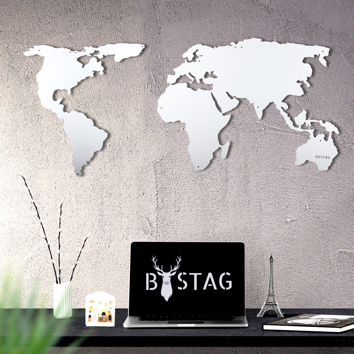 Bystag metal dekoratif duvar aksesuarı dünya haritası- Bystag metal wall art-wall art-wall decor-metal wall decor-world map-metal world map-white world map
