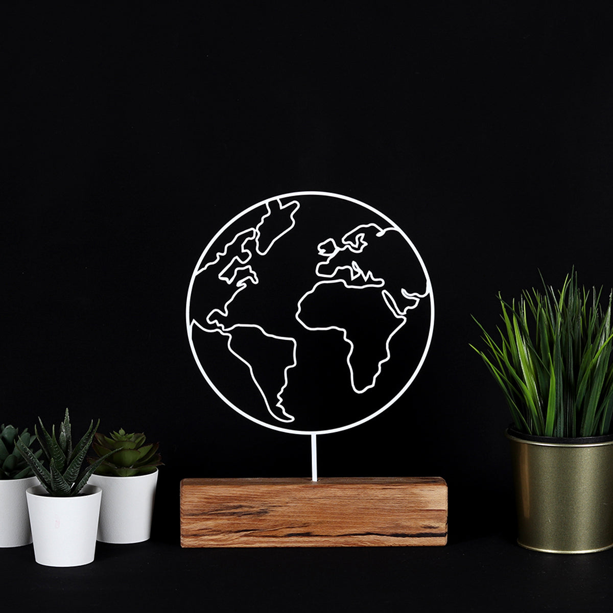 Bystag metal ahşap dekoratif masa süs dekoru-raf dekoru-hediyelik aksesuar-biblo-raf için süs-dünya- Bystag metal wood decorative desk ornament-ornamental decor- wood metal decor-world map-world