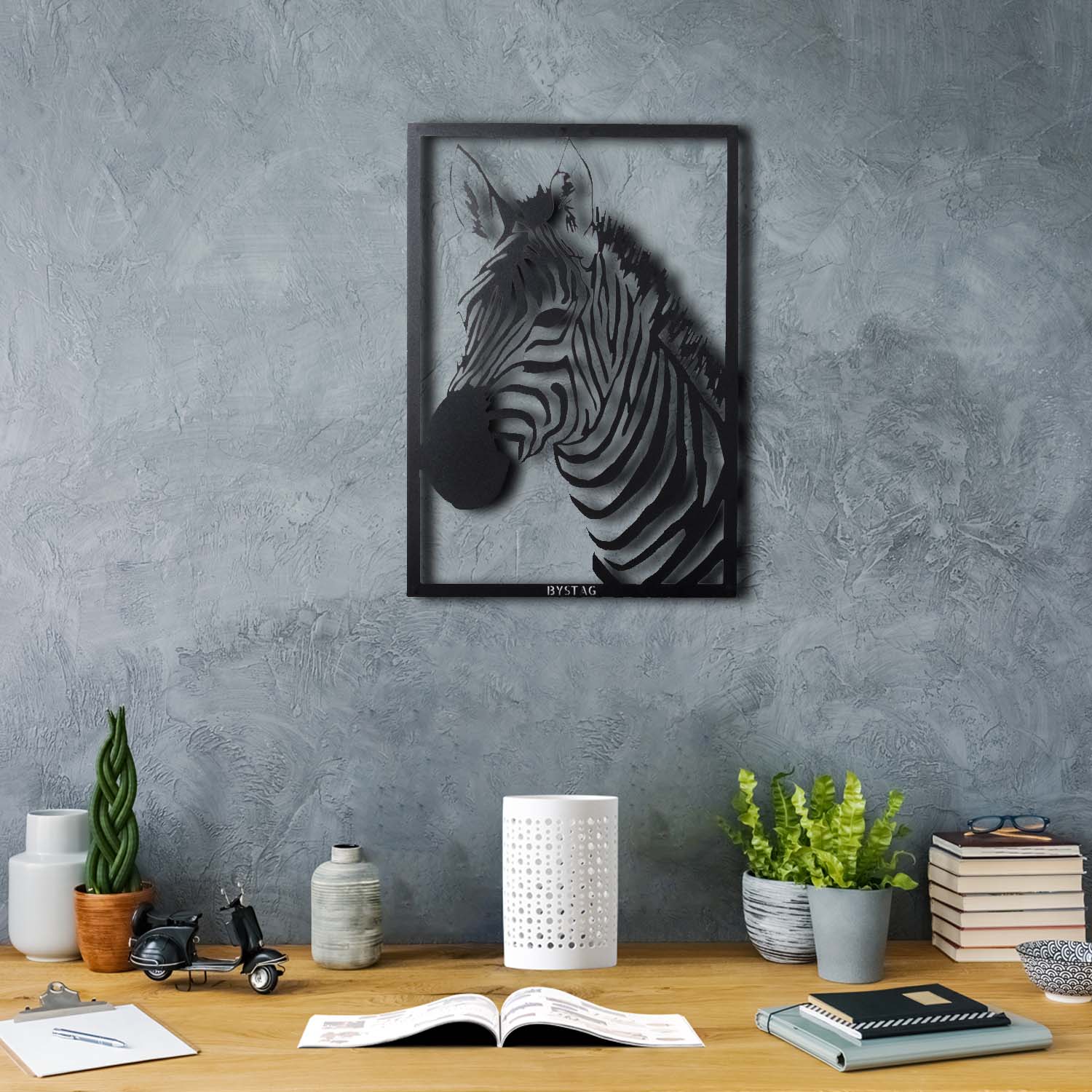 Bystag metal dekoratif duvar aksesuarı zebra- Bystag metal wall art-wall art-wall decor-metal wall decor-zebra